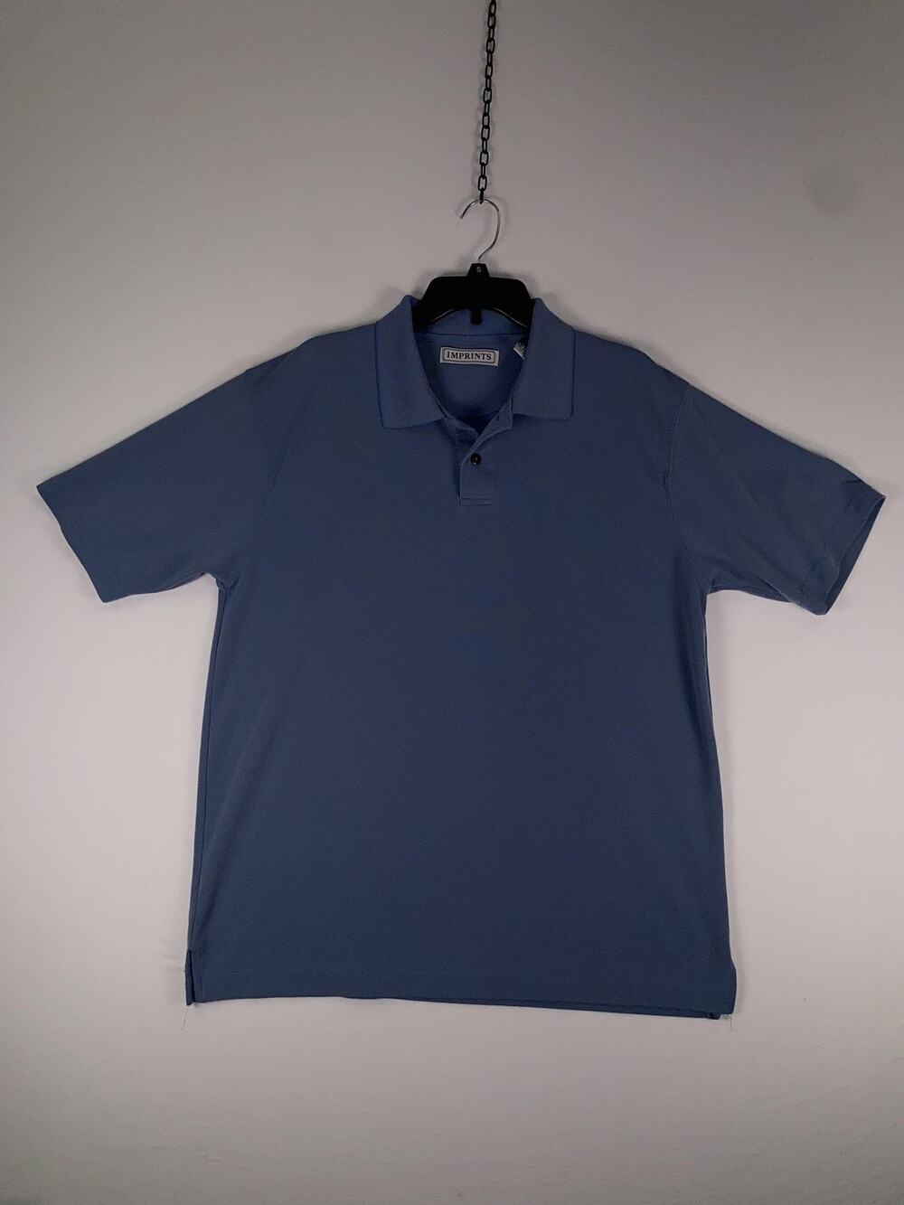 Imprints Polo Shirt Mens Large Blue Rayon Polyester Blend Short Sleeve Casual